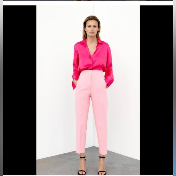 Zara High Waist Slim Fit Trousers Pink - - Picture 7 of 11